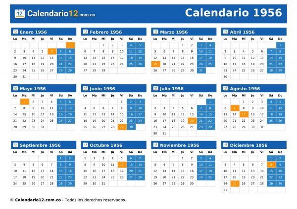 Calendario 1956