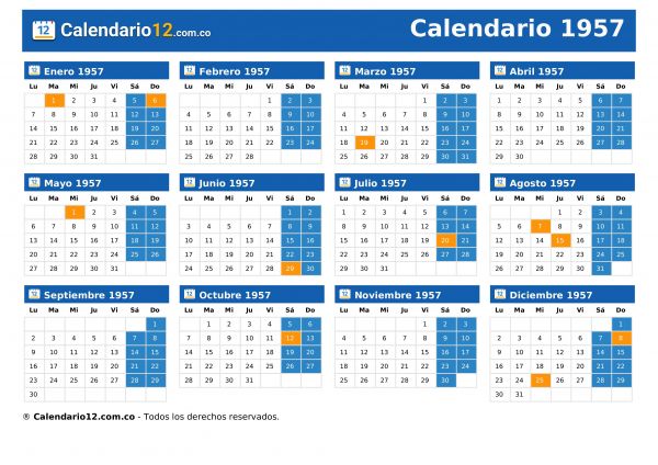Calendario 1957