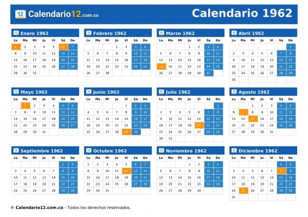 Calendario 1962