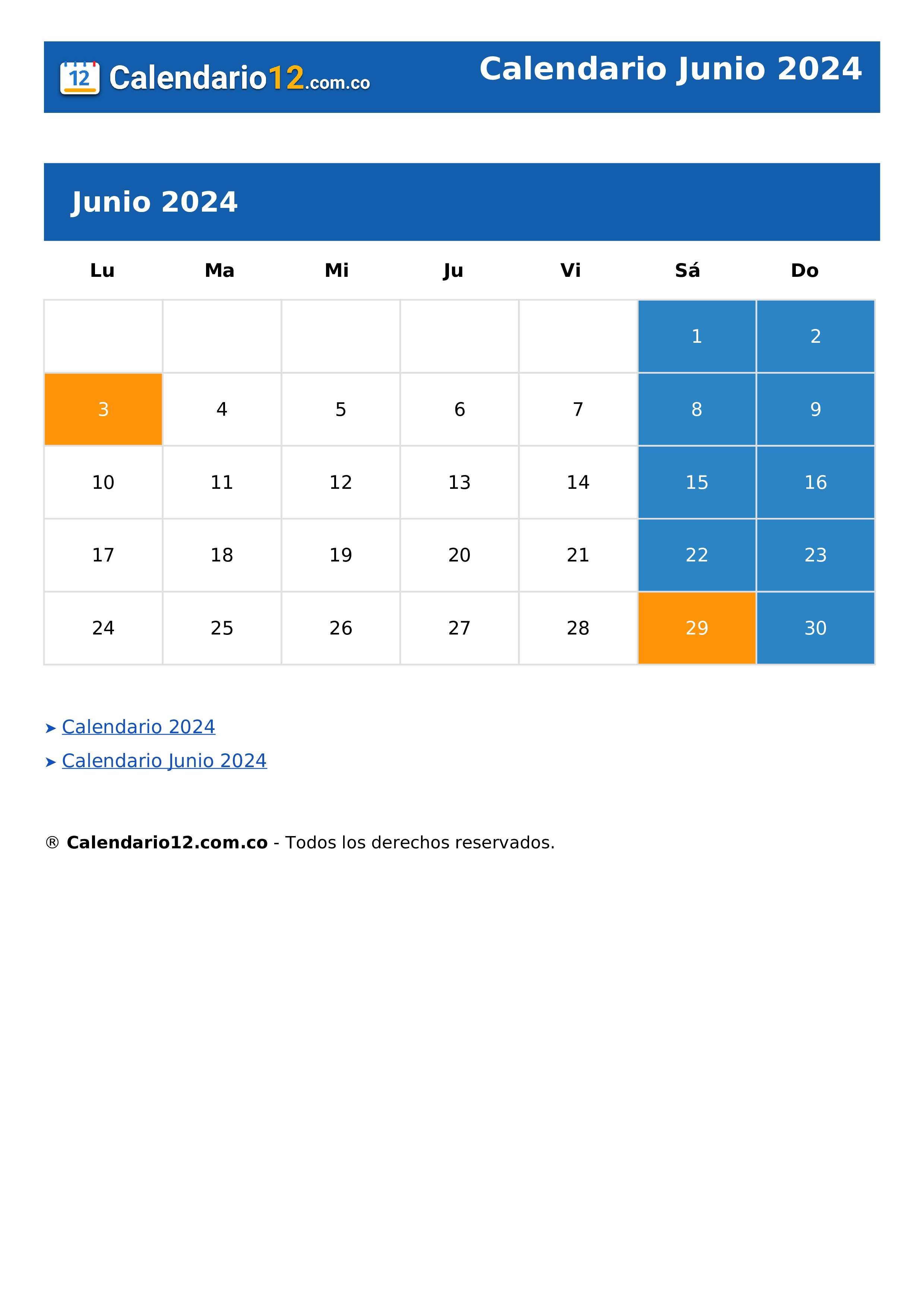 Calendario Junio 2024
