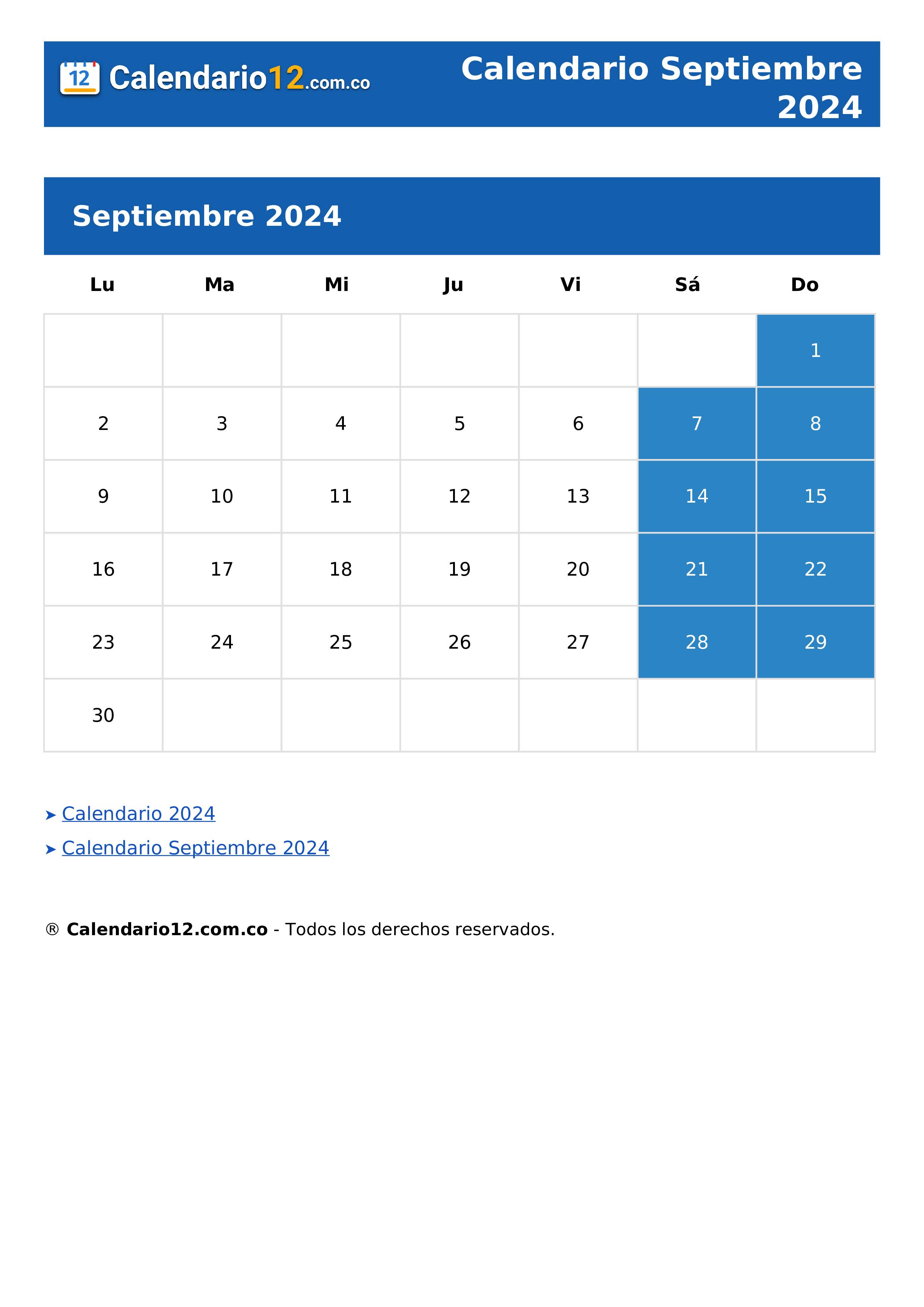 Calendario Septiembre 2024